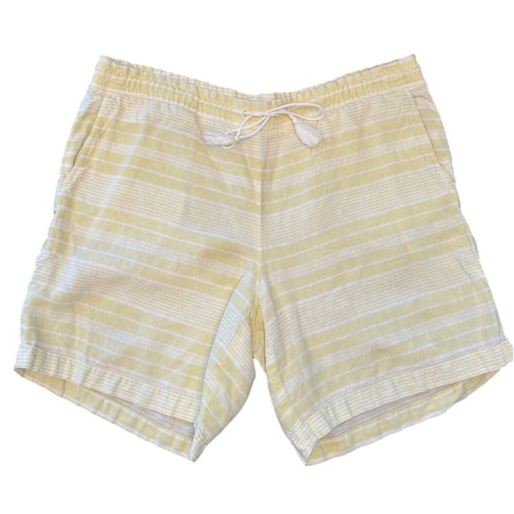 J. Jill Love Linen Striped Pull-On Shorts Yellow White Medium